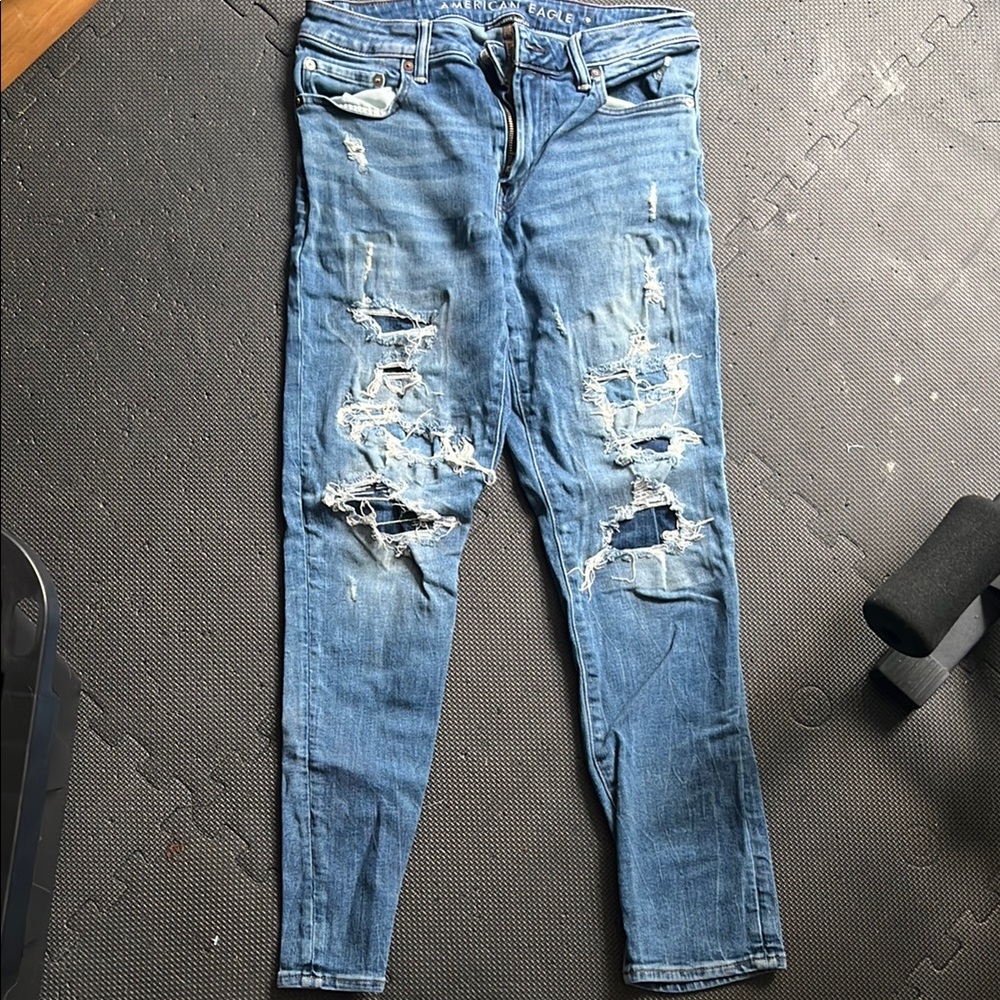 American Eagle Outfitters Ripped Blue Skinny Jeans